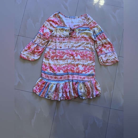 Rosa Nud Floral Print Pink Tunic Dress Beach Summer Lightweight Size Small - Picture 16 of 16